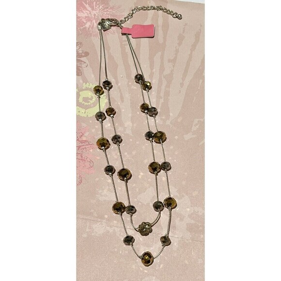 Floating Double Strand Necklace 18in Glass Aurora Borealis Beaded Jewelry Y2K - Picture 1 of 7